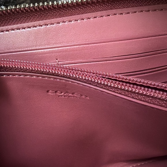 COACH Buffalo Plaid Red Pink Tote Bag Leather Trim & Full Size Wallet Wallet - Picture 5 of 16